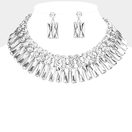 Round Rectangle Stone Cluster Evening Necklace