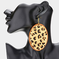 Leopard Patterned Genuine Fur Calf Oval Dangle Earrings