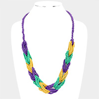 Mardi Gras Seed Beaded Link Necklace