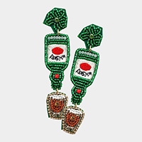 St. Patrick's Day Felt Back Beaded Whiskey Dangle Earrings