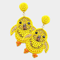 Felt Back Stone Seed Beaded Chick Dangle Earrings