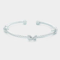 Rhinestone Embellished Crisscross Accented Twisted Metal Cuff Bracelet