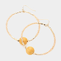 Raffia Ball Accented Faceted Beaded Open Circle Dangle Earrings