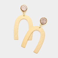 Round Druzy Scratched Metal Arch Link Dangle Earrings