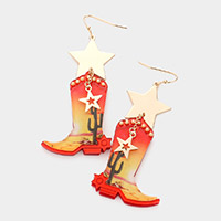 Metal Star Cactus Resin Western Boots Dangle Earrings