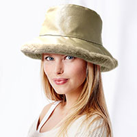 Faux Fur Inside Brim Solid Bucket Hat