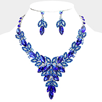 Marquise Glass Stone Embellished Evening Necklace