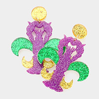 Mardi Gras Glittered Resin Dangle Earrings