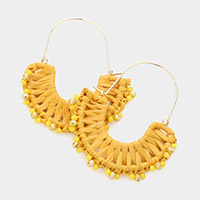 Faceted Bead Pointed Woven Raffia Abstract Dangle Earrings