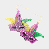 Mardi Grass Glittered Resin Mask Dangle Earrings