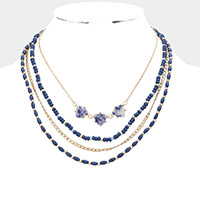 3PCS - Semi Precious Accented Wood Beaded Necklaces