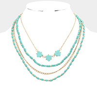 3PCS - Semi Precious Accented Wood Beaded Necklaces