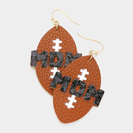 MOM Message Faux Leather Football Dangle Earrings