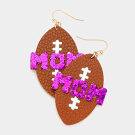 MOM Message Faux Leather Football Dangle Earrings