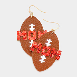 MOM Message Faux Leather Football Dangle Earrings