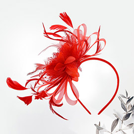 Mesh Flower Feather Fascinator / Headband