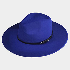 Faux Leather Band Solid Panama Hat
