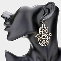 Filigree Brass Metal Evil Eye Hamsa Hand Dangle Earrings