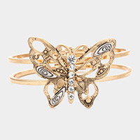Stone Embellished Metal Butterfly Hinged Bracelet