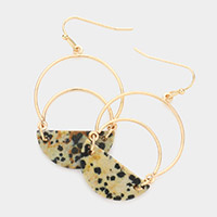 Semi Precious Accented Geometric Metal Dangle Earrings