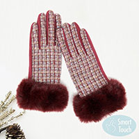Classic Tweed Faux Fur Cuff Trim Smart Gloves