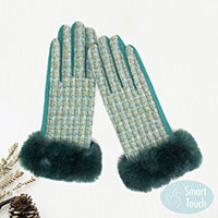 Classic Tweed Faux Fur Cuff Trim Smart Gloves