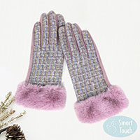 Classic Tweed Faux Fur Cuff Trim Smart Gloves