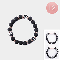 12PCS - Yin Yang Accented Beaded Stretch Bracelets