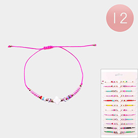 12PCS - Quatrefoil Accented Beaded Adjustable Bracelets