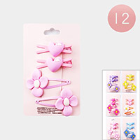 12 Set of 4 - Heart Alligator / Flower Snap Hair Clips