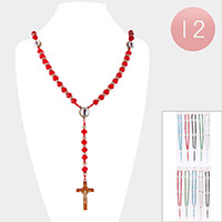 12PCS - Cross Pendant Beaded Y Rosary Necklaces