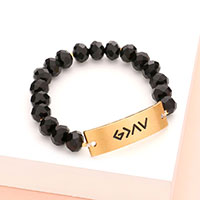 God is Greater Than The Highs And The Lows Metal Bar Faceted Beaded Stretch Bracelet