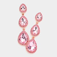 Triple Teardrop Stone Drop Down Evening Earrings