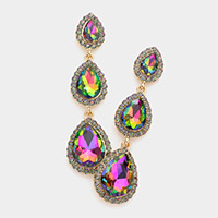 Triple Teardrop Stone Drop Down Evening Earrings