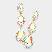 Triple Teardrop Stone Drop Down Evening Earrings