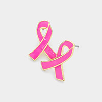 Enamel Pink Ribbon Stud Earrings