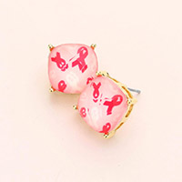 Pink Ribbon Printed Square Stud Earrings