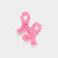 Glittered Resin Pink Ribbon Stud Earrings