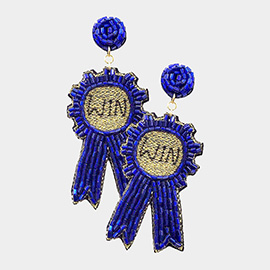 Felt Back Beaded Sports Winning Badge Dangle Earrings