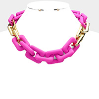 Colored Open Rectangle Link Necklace