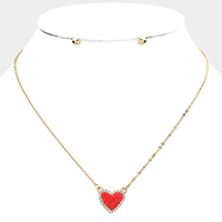 Rhinestone Trimmed Druzy Heart Pendant Necklace