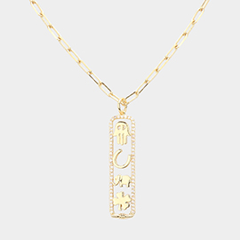 Gold Dipped Brass Metal CZ Embellished Hamsa Hand Horseshoe Elephant Clover Pendant Necklace
