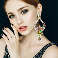 Oversized Teardrop Marquise Stone Embellished Rhinestone Pave Evening Earrings