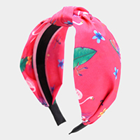 Flamingo Tropical Leaf Printed Burnout Knot Headband