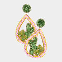 Beaded Cactus Accented Teardrop Dangle Earrings