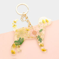 DOG MOM Pressed Flower Clear Lucite Keychain