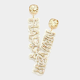 Happy New Year Glittered Message Dangle Earrings