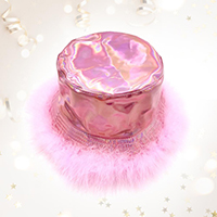 Faux Feather Trimmed Hologram Bucket Hat