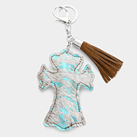 Genuine Fur Calf Cross Tassel Keychain