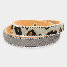 Leopard Patterned Calf Magnetic Wrap Bracelet